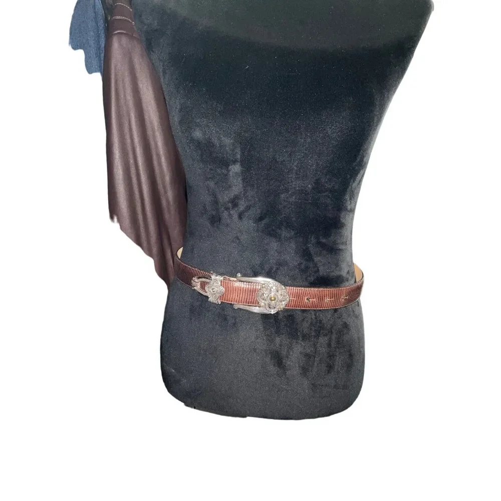 Brighton Belt Brown Leather Silver Tones Buckle Medium 30‎ Textured 40358